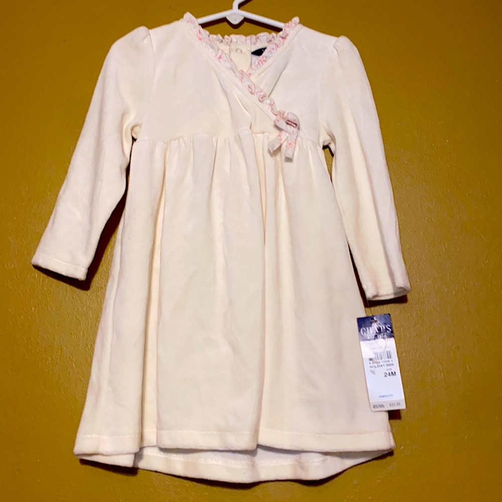 NWT CHAPS Girls 24 months Cream Pink Velour Type Dress